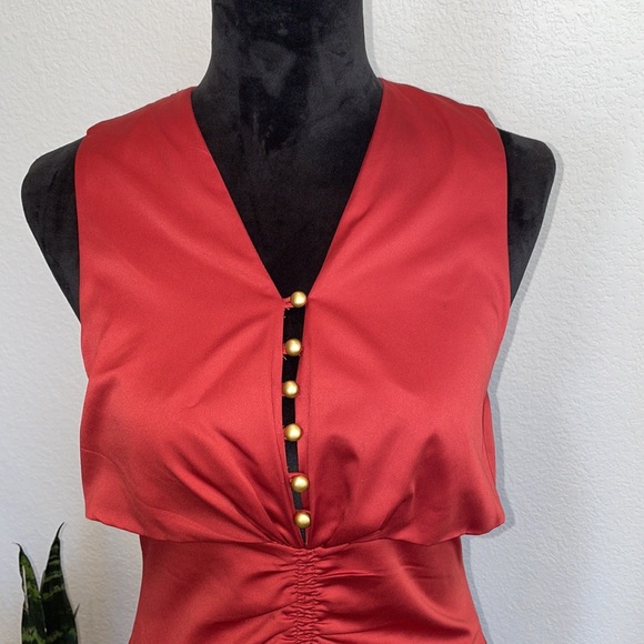 TOPSHOP, Rushed Button Satin Midi Dress - Picture 4 of 10